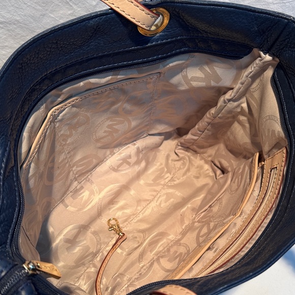 Michael Kors Dark Blue Tote with Tan Straps - Picture 7 of 13